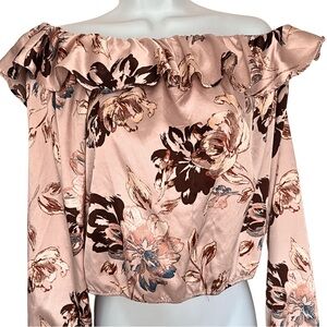 GBG  Los Angeles Blouse Off The Shoulder Ruffle Top Blush Pink Womens SZ Medium